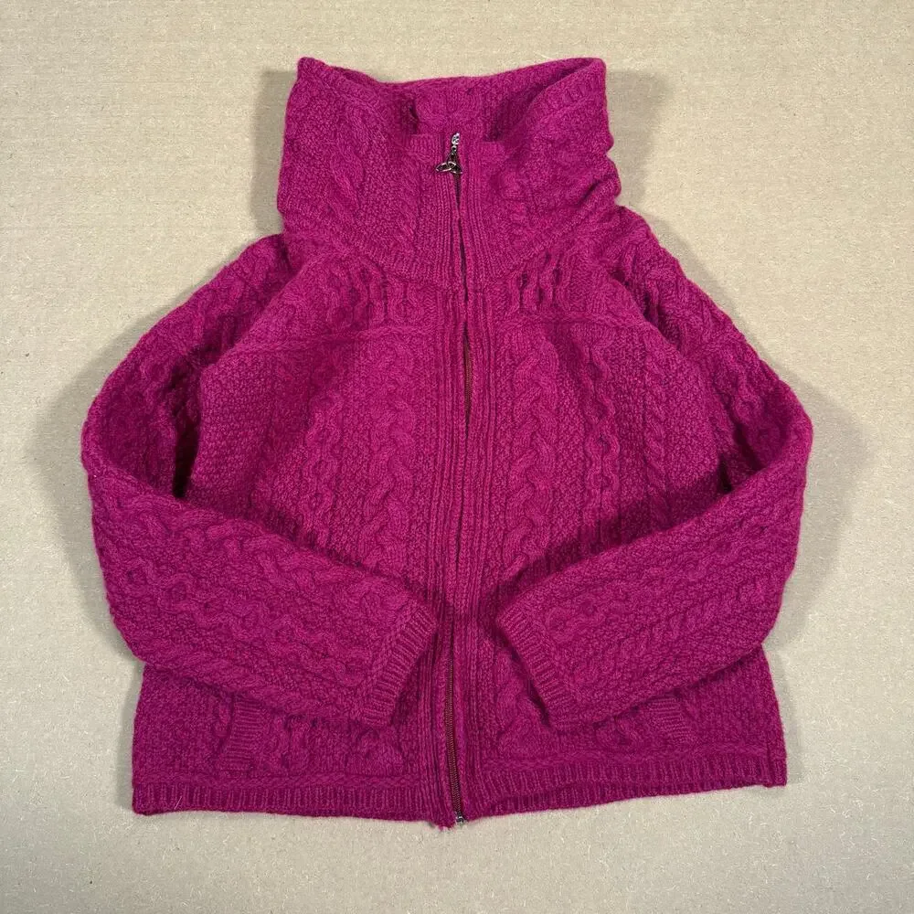 Vintage Pink Merino Wool Zip Knit Sweater Jacket Ireland Women’s Cropped Fit XS